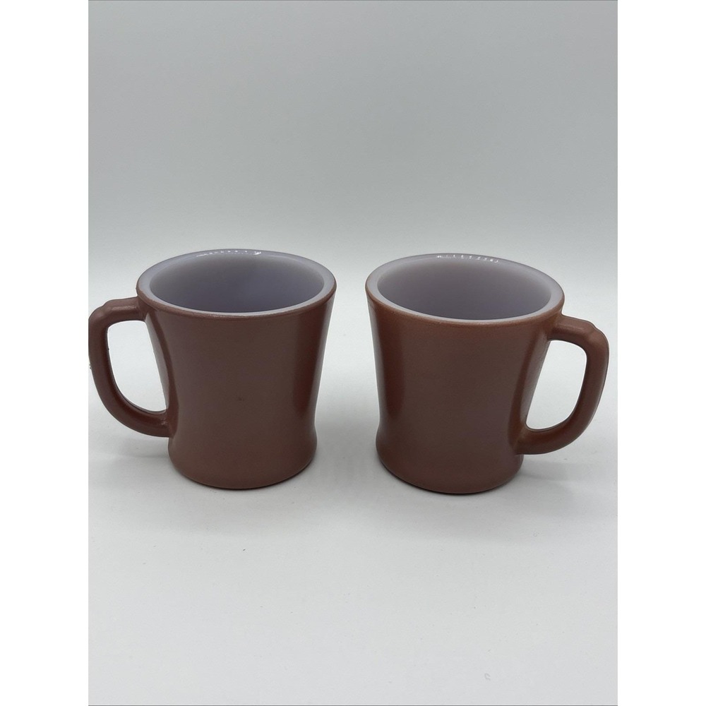 Vintage Fire-King D-Handle Mugs Brown Rose Tan Mauve Milk Glass 1950s Pair Set 2